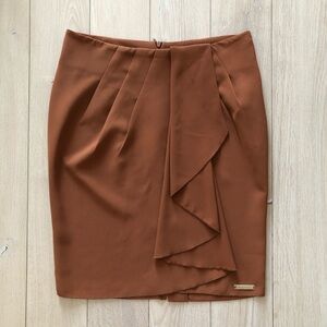 Rinascimento Made in Italy Ruffled Pencil Mini Skirt in Light Brown Size S